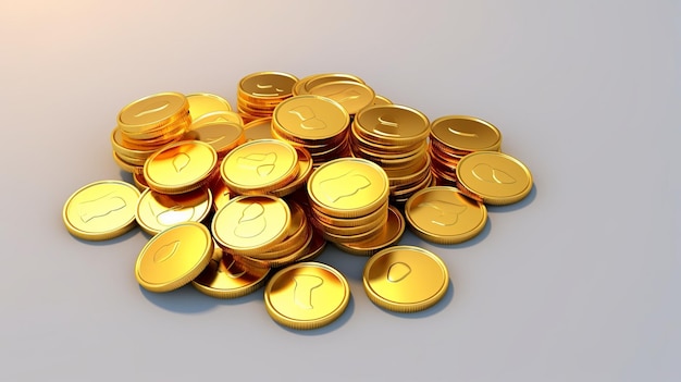 3d schattige gouden munten pixar eenvoudige witte achtergrond Generatieve ai