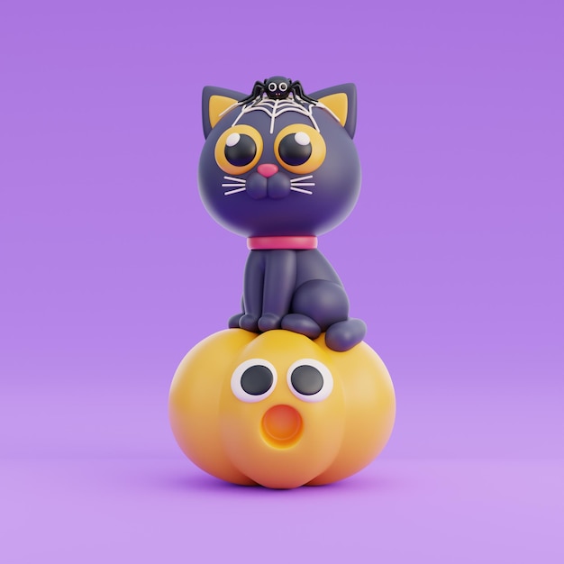 3D schattige Halloween zwarte kat cartoon personage trick or treat party oktober vakantie 3D rendering