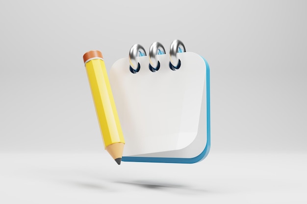 3d schedule icon with yellow pencil on white background