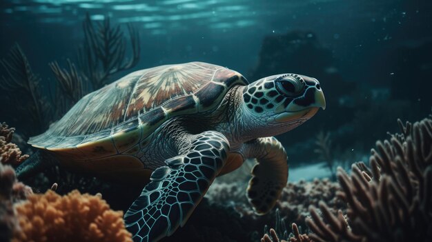 3D schildpad illustratie in de heldere zee