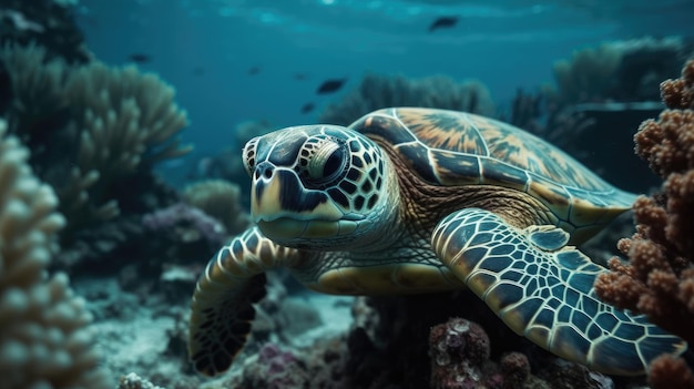 3D schildpad illustratie in de heldere zee