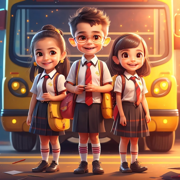 3d schoolchildren with school uniform