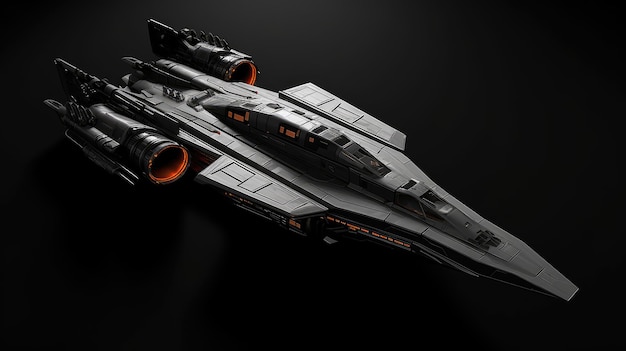 3D scifi spaceship isolated on black background