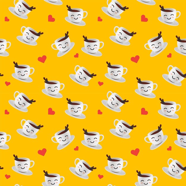 Foto modello senza cuciture 3d con tazza di caffè e cuore su sfondo di colore giallo progettazione 3d dell'illustrazione del caffè per banner