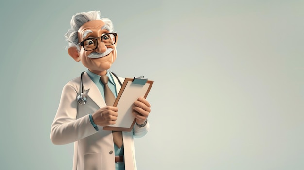 3d Senior doctor with stethoscope and clipboard Healthcare concept