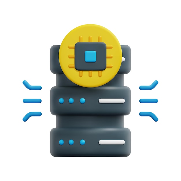 3d server with ai chip icon vector isolated on white background 3d artificial intelligence business and technology concept cartoon minimal style 3d database icon vector render illustration