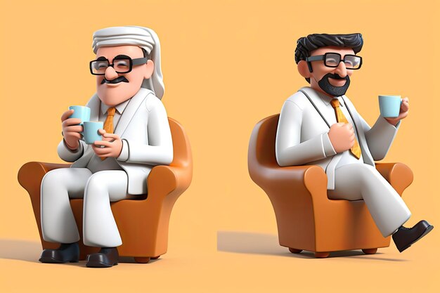 3d set of businessman arab man cartoon comunicating generative ai