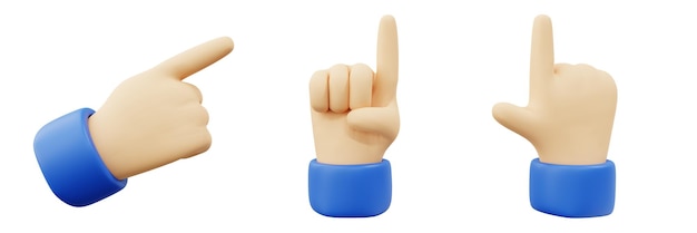 3D set cartoon Hands Gestures raising a hand pointing gesture illustration design concept