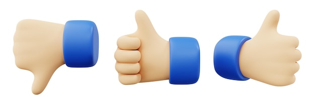 3D set cartoon Hands Thumbs up and thumbs down Hand thumb up or like sign Gestures illustration