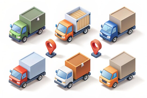 Photo 3d set of delivery truck icons location question add remove check time concept express delivery shipping truck icon quick move fast delivery concept trendy and modern vector in 3d style