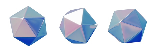 Foto 3d set geometrie vorm icosahedron iridescent abstract metallic color realistisch weergevend element