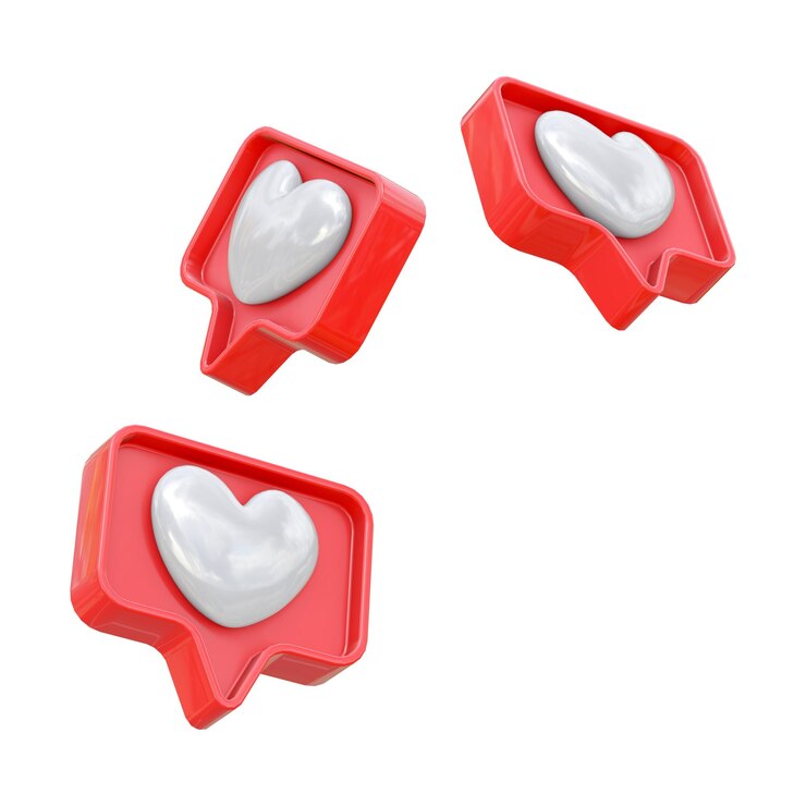 Foto 3d set hart icoon liefde sociale media kennisgeving symbool op de chat box