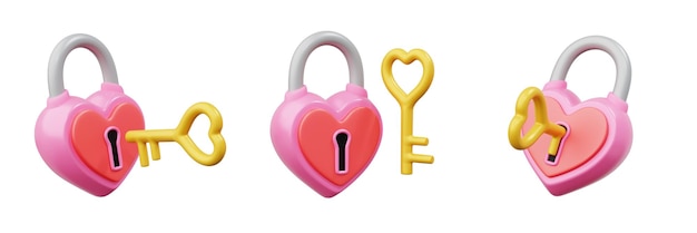 3d set of Love or Heart lock with keys Valentines Day Valentines Day Concept theme design