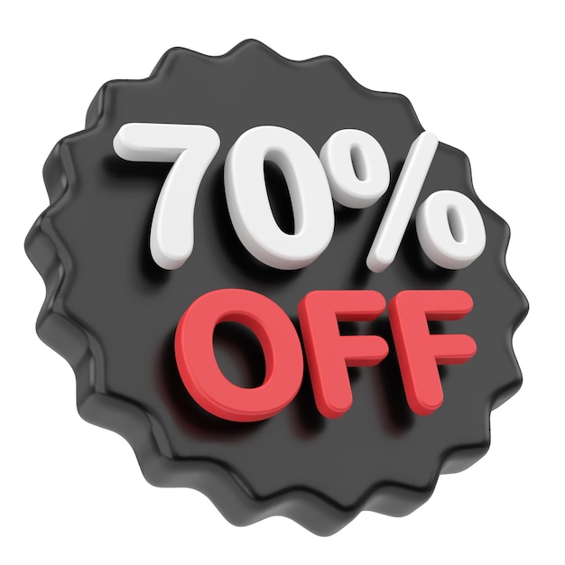 3D seventy percent off 70 off Black friday sale badge 3D illustration