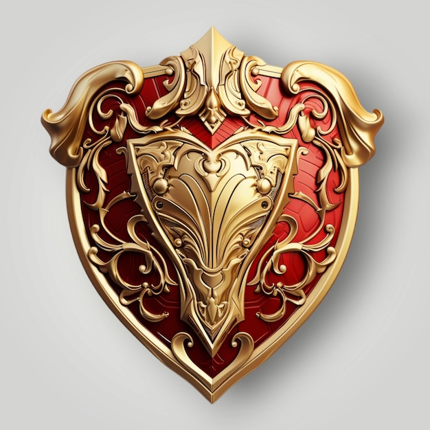 3d shield in style Red and gold on light background