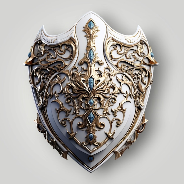 3d shield in style White and gold on light background