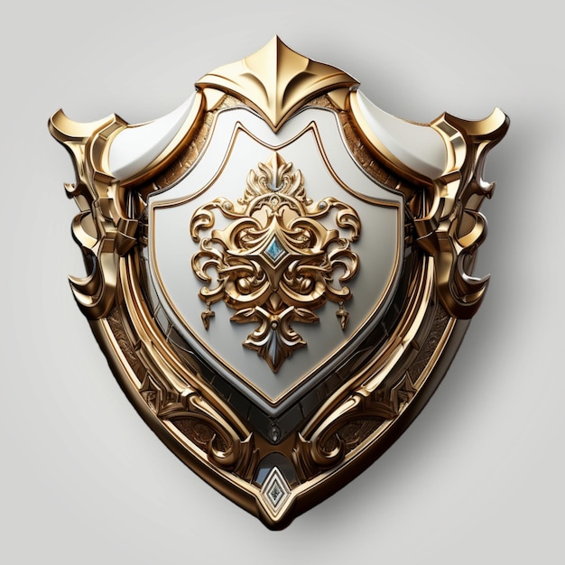 3d shield in style White and gold on light background