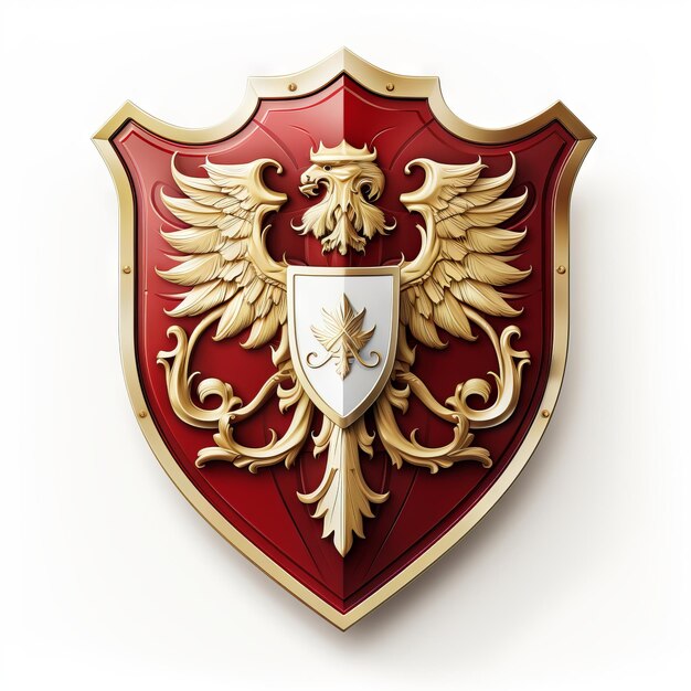 3d shield that combines elements of traditional heraldry with a modern twist isolated on white background