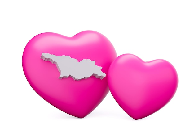 3d Shiny Pink Hearts With 3d White Map Of Georgia Isolated On White Background 3d Illustration