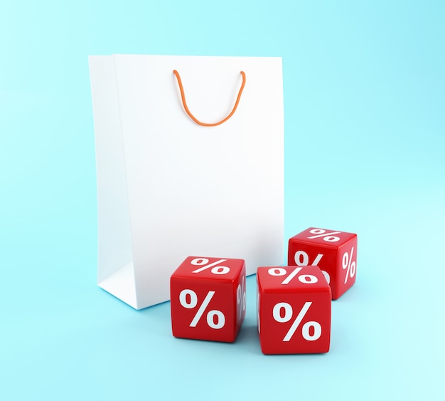 3D Shopping bag and red Discount icons.