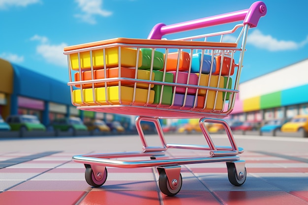 Photo 3d shopping cart illustration on isolated background created with generative ai