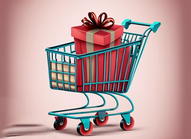 3d shopping cart illustration of parcel boxes