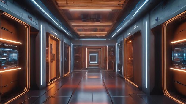 Photo 3d sifi facility design technology concept corridor