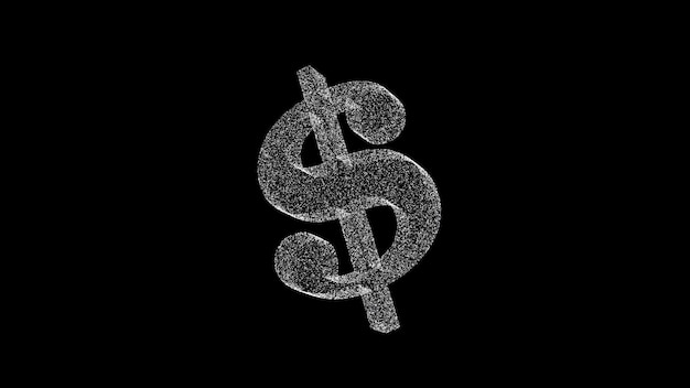 Photo 3d sign dollar consisting of white particles and dots rotates 3 axes 60 fps black backdrop science and business concept abstract bg for logo title concept presentation 3d animation