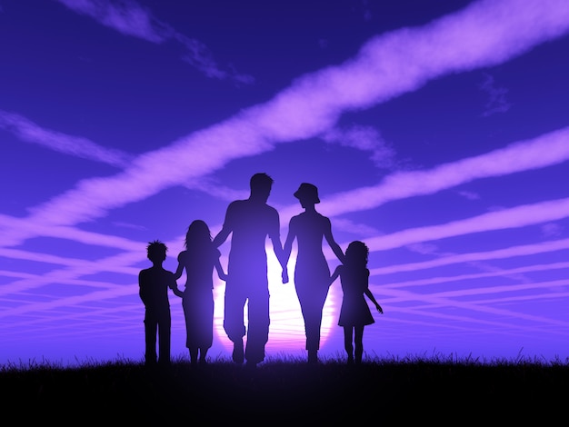 Premium Photo | 3d silhouette of a family walking against a sunset sky