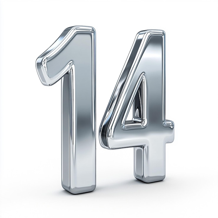 Photo 3d silver number 14 isolated on white background