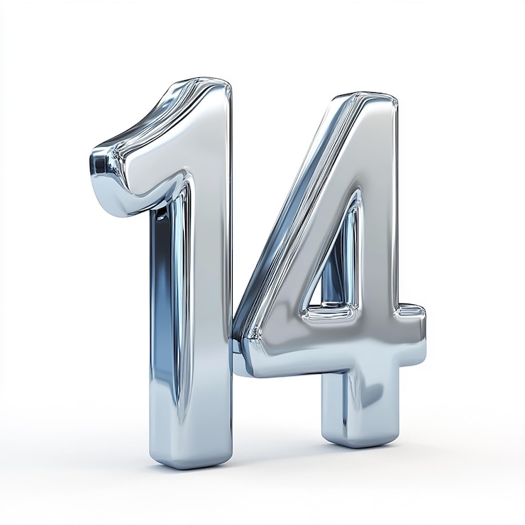 Photo 3d silver number 14 isolated on white background