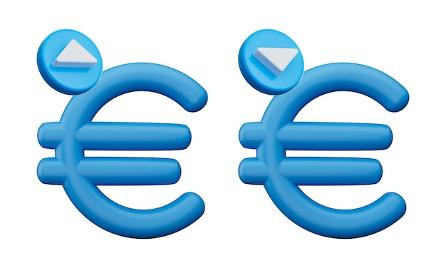 3d semplice simbolo dell'euro blu aumenta l'icona di diminuzione isolata su sfondo bianco illustrazione 3d