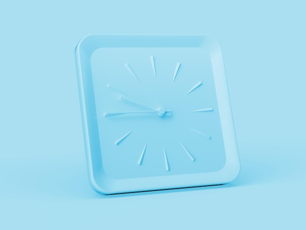 Photo 3d simple blue square wall clock 945 nine forty five quarter to 10 blue background 3d illustration