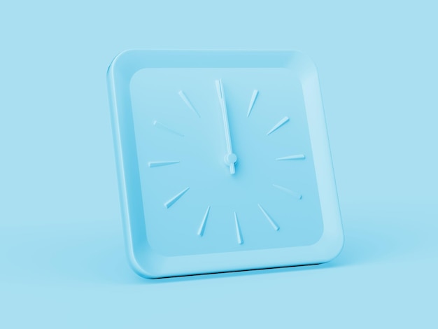 3d Simple Soft Blue Square Wall Clock 12 O Clock Twelve O Clock Soft Blue Background