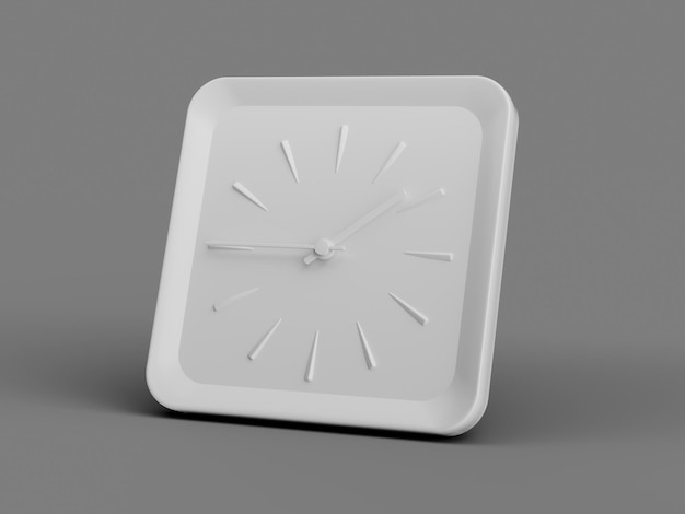 3d Simple White Square Wall Clock 145 One Forty Five Quarter To 2 Grey Background 3d illustration