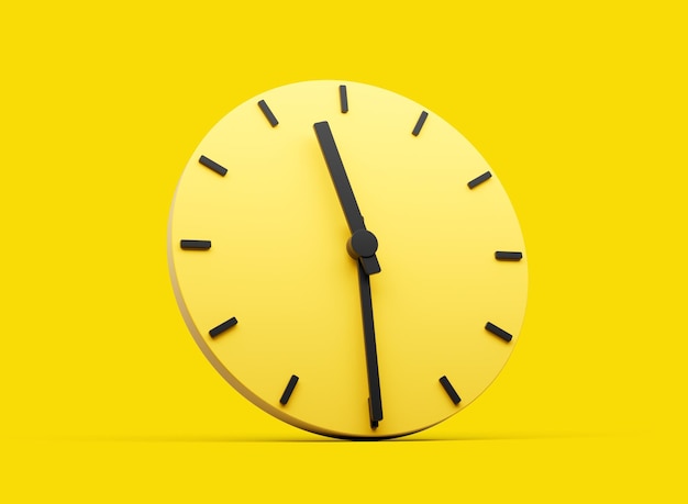 3d Simple Yellow Round Wall Clock 1130 Eleven Thirty Half Past 11 Yellow Background 3d illustration