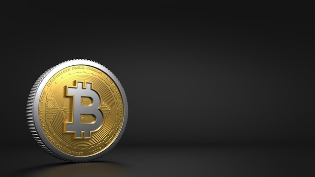 3d single golden bitcoin coin in black background