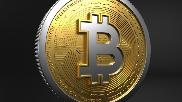 3d Single Golden bitcoin-muntstuk op zwarte achtergrond