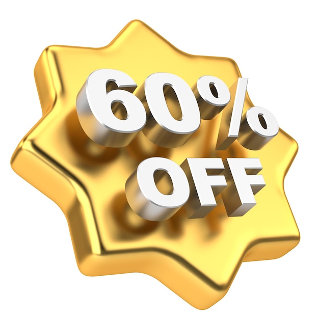 3D sixty percent off 60 off Golden sale badge