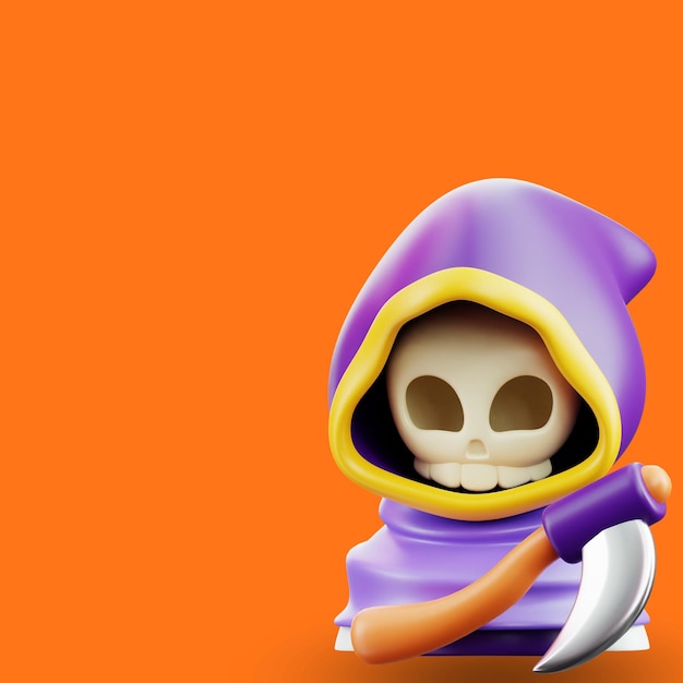 3d skull grim reaper on orange background for instagram post