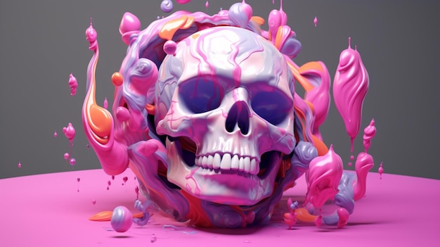 a 3d skull shape is sitting near a pink ball in theGenerative AI