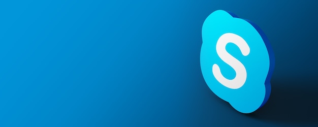 Photo 3d skype logo banner with blue background