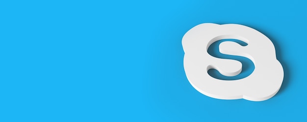 Photo 3d skype logo with blue background