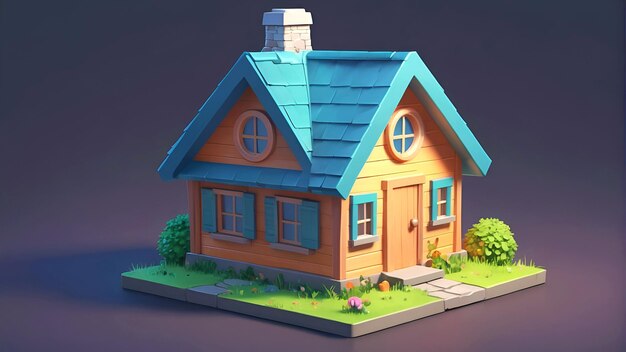 Photo 3d small house illustration on isolate dark background