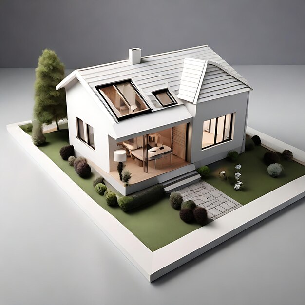 Фото 3d-модель маленького дома на архитектурном плане