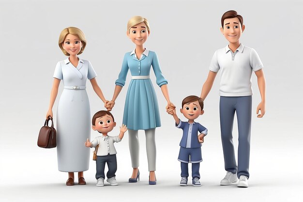 3d small people parents with children 3d image Isolated white background