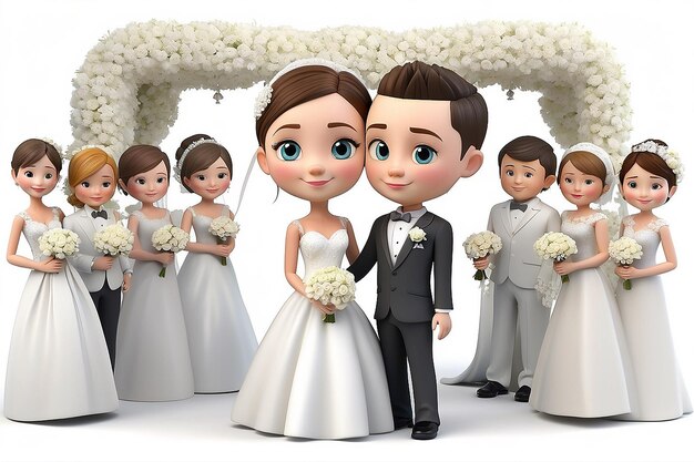 3d small people wedding of the groom and the bride 3d image Isolated white background