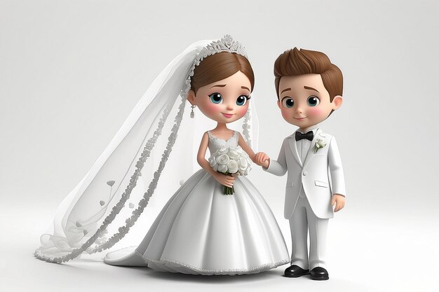 3d small people wedding of the groom and the bride 3d image Isolated white background