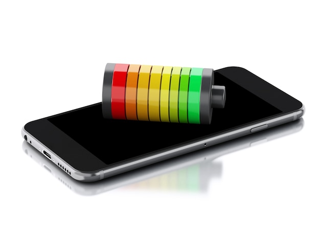 Foto 3d smartphone e indicatore di carica della batteria