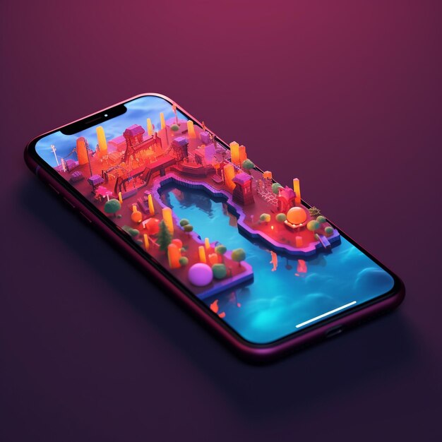 Foto disegno di mockup di sfondo gradiente per dispositivi smartphone 3d e applicazioni per città intelligenti